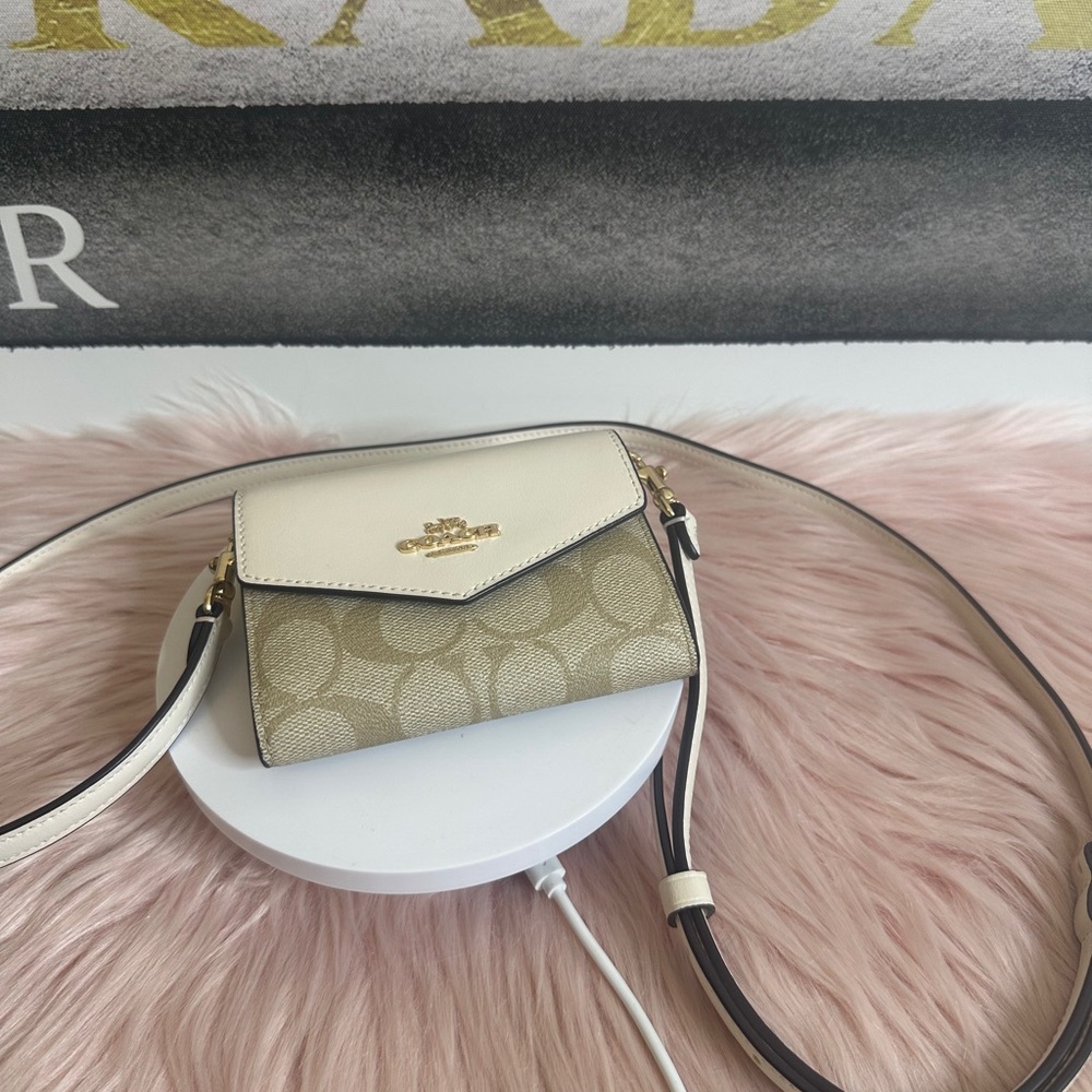Coach Mini Envelope Wallet With Strap In Signature Canvas - Light Brown